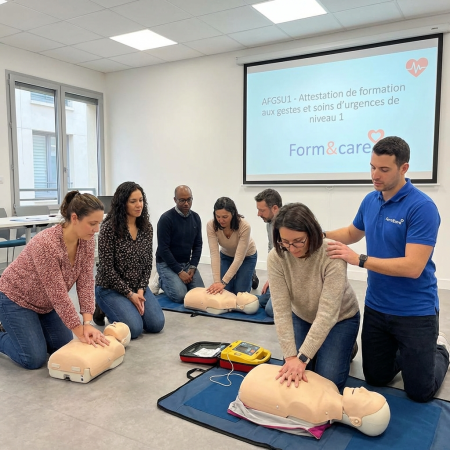 Notre zone d'activité pour ce service Formations premiers secours enfant et nourrisson avec support pédagogique et défibrillateur de formation inclus